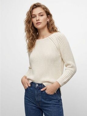 Aritzia Wilfred Linen Cream Chunky Knit Sweater Size XXS Cotton Crewneck